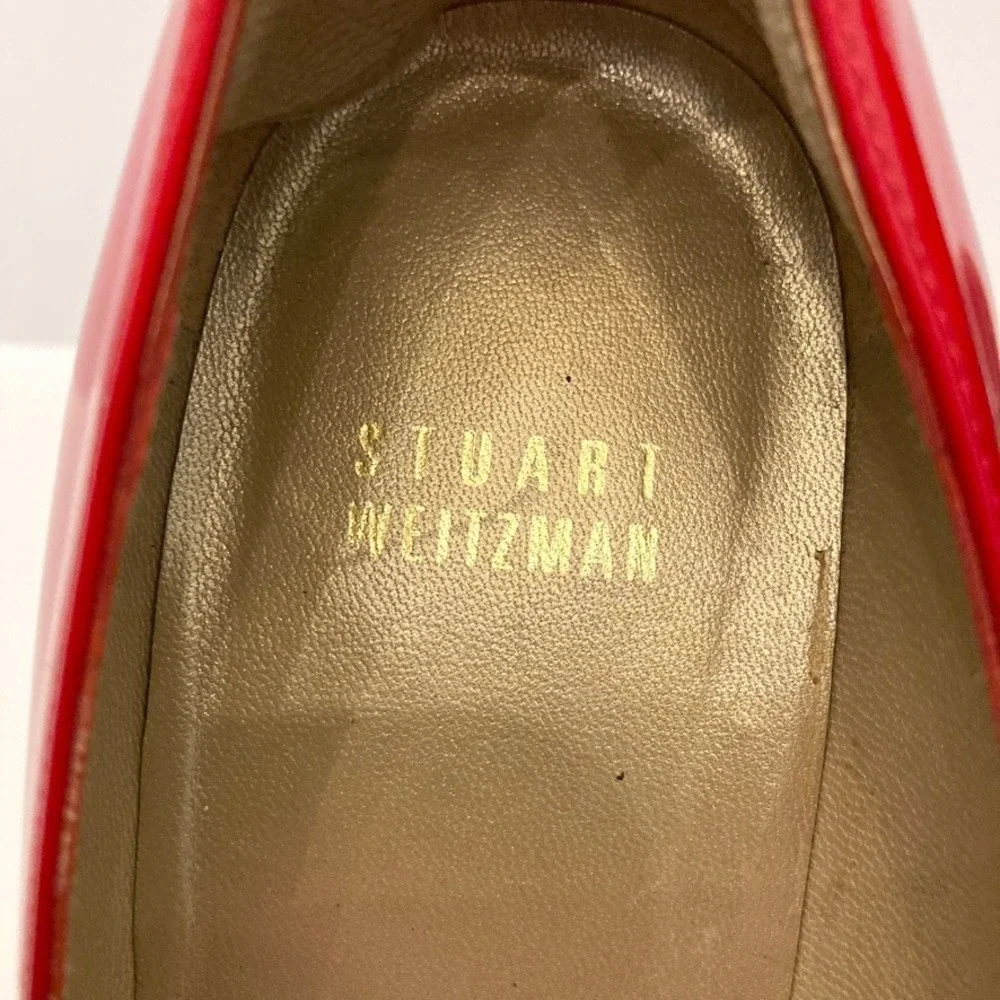 Stuart Weitzman Red Patent Leather Cork Wedge Heels Shoes Womens 7M Platform